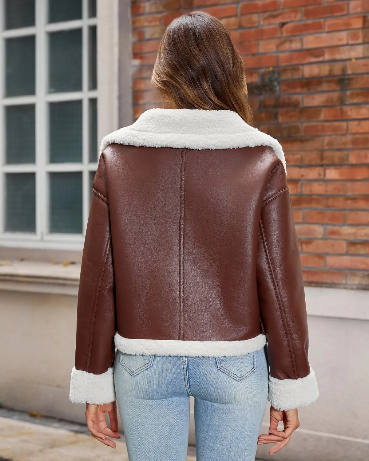 DIASHINY Women's Faux Shearing Fur Winter Coat Warm Thick Fur Lined Faux Leather Jacket