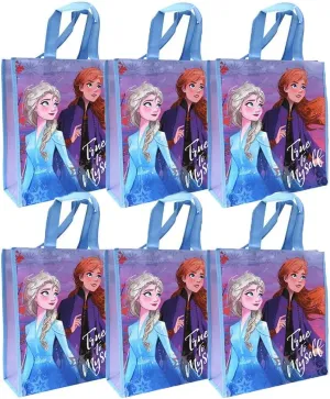 Disney 6-Pack Frozen 2 Elsa & Anna Reusable 12-inch Tote Bags/Party Favor Goodie Bags, Blue/Purple