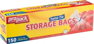 Disposable Plastic Storage Bags with Original Twist Tie, 1 Gallon Size, 300 Bags, Great for Home, Office, Vacation, Traveling, Sandwich, Fruits, Nuts, Cake, Cookies, Or Any Snacks (2 Packs)