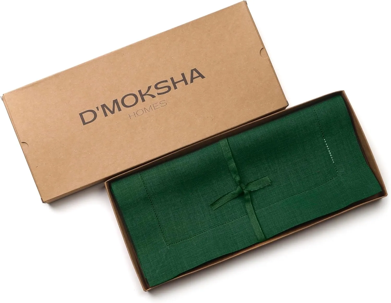 D'Moksha Homes Linen Table Runner 14 x 72 Inch - 100% Pure Linen Classic Hemstitch Forest Green Table Runner - Machine Washable Farmhouse Table Runner for Summer