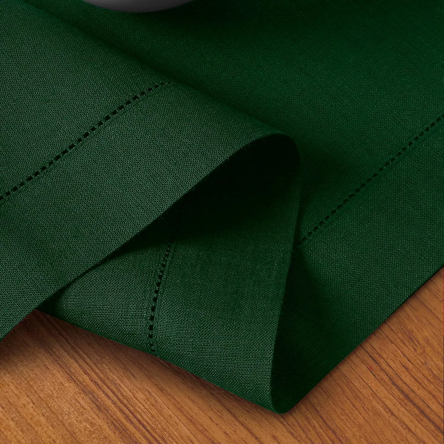 D'Moksha Homes Linen Table Runner 14 x 72 Inch - 100% Pure Linen Classic Hemstitch Forest Green Table Runner - Machine Washable Farmhouse Table Runner for Summer