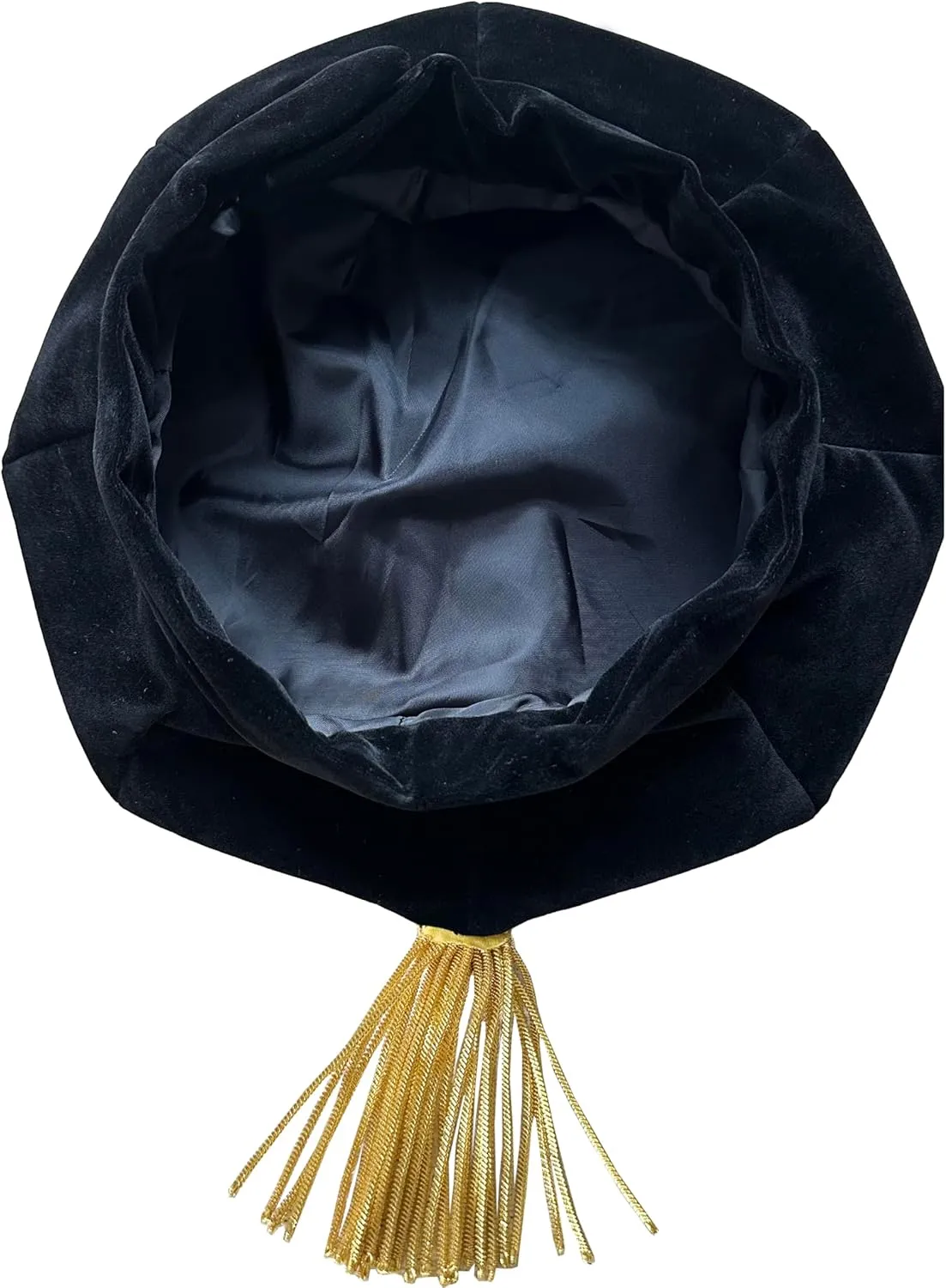 Doctoral Tam with Gold Bullion Tassel Unisex Black Velvet 8 Sided Graduation Tam One Size