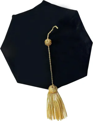 Doctoral Tam with Gold Bullion Tassel Unisex Black Velvet 8 Sided Graduation Tam One Size