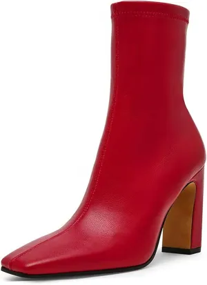 DOEYG Women's Block Chunky Heel Ankle Booties Square Toe Short Boots Dress Comfortable with Side Zipper