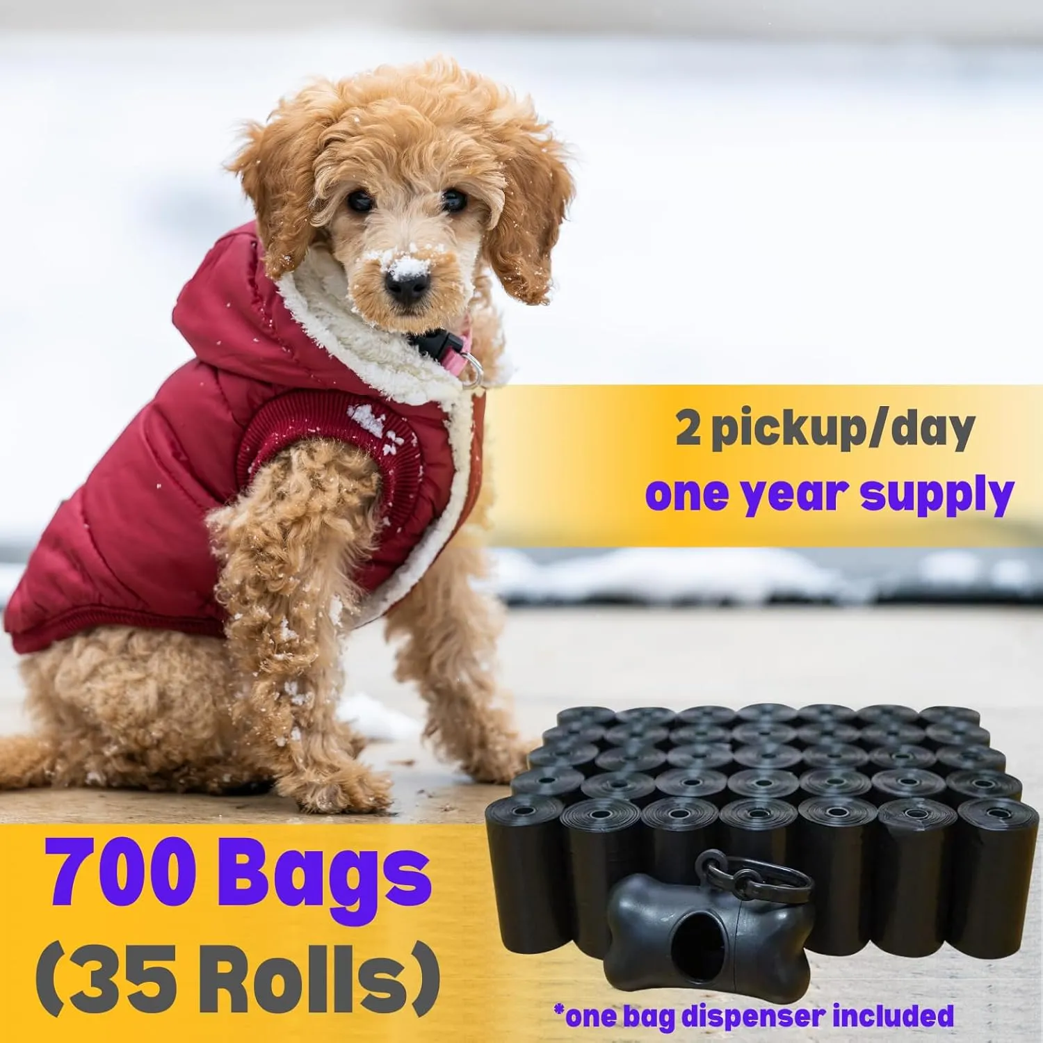Dog Poop Biodegradable Black Bags with Dispenser (700 Bags) Eco-friendly doggy poop bags Pickup Bag 35 Refill Rolls Eco Dog Waste Bags Cat Litter Clamps & Poop Bags (35 Rolls, Uscented)