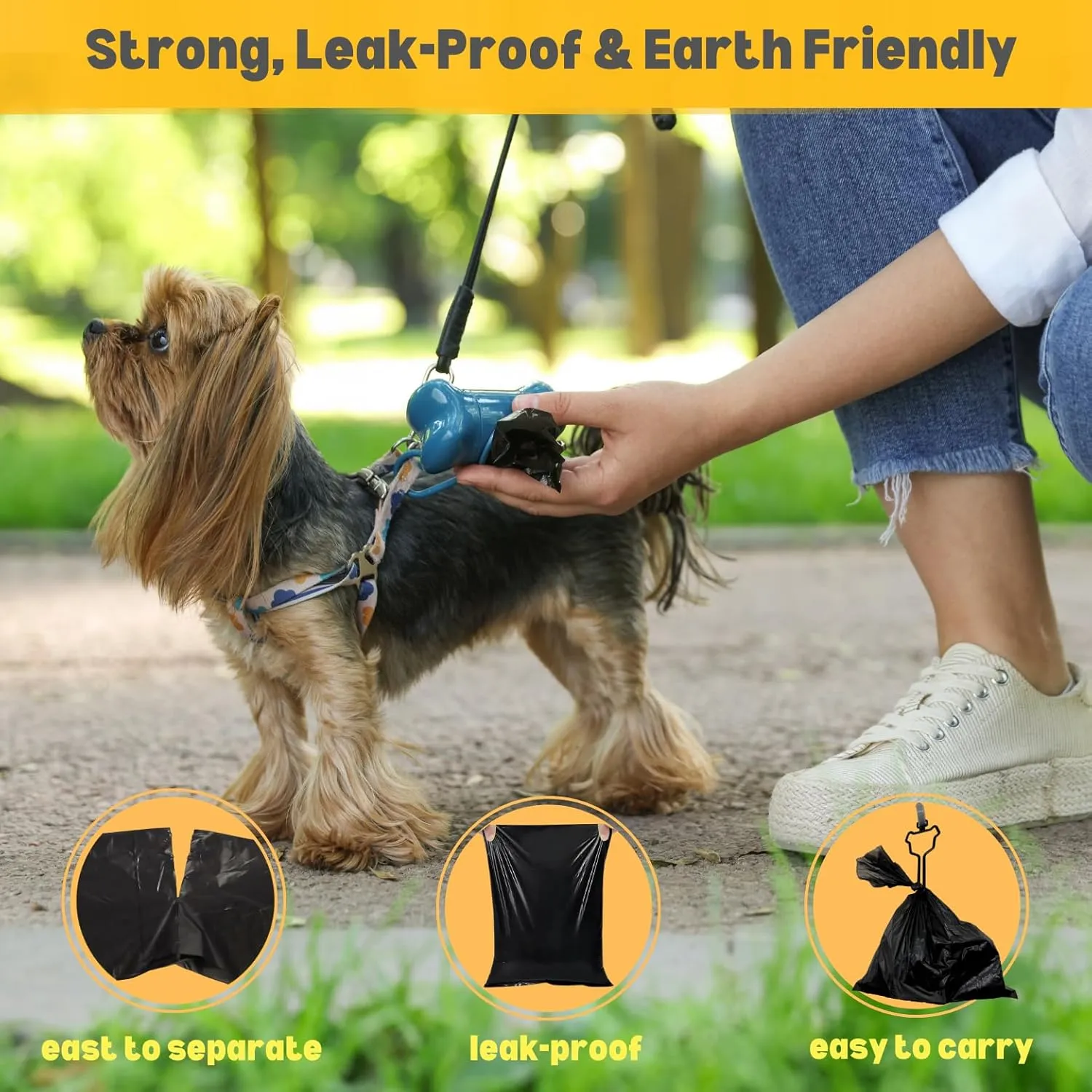 Dog Poop Biodegradable Black Bags with Dispenser (700 Bags) Eco-friendly doggy poop bags Pickup Bag 35 Refill Rolls Eco Dog Waste Bags Cat Litter Clamps & Poop Bags (35 Rolls, Uscented)