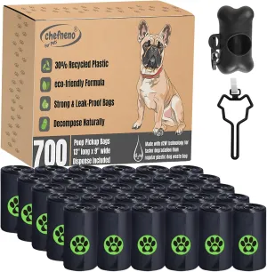Dog Poop Biodegradable Black Bags with Dispenser (700 Bags) Eco-friendly doggy poop bags Pickup Bag 35 Refill Rolls Eco Dog Waste Bags Cat Litter Clamps & Poop Bags (35 Rolls, Uscented)