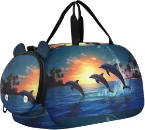Dolphin Duffle Bag for Girl, Sports Duffle Gym Bags with Shoe Compartment, Personalized Overnight Bag Travel Weekender for Kids