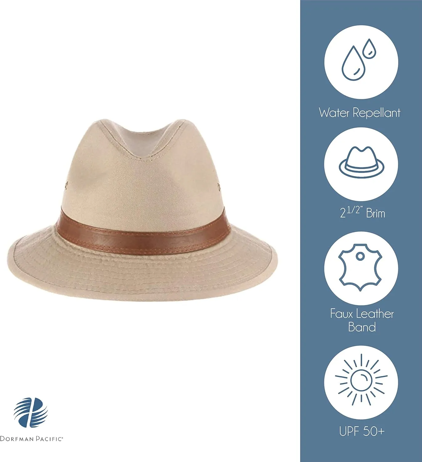 Dorfman Hat Co. Men's One-Piece Canvas Faux Leather-Trim Safari Hat