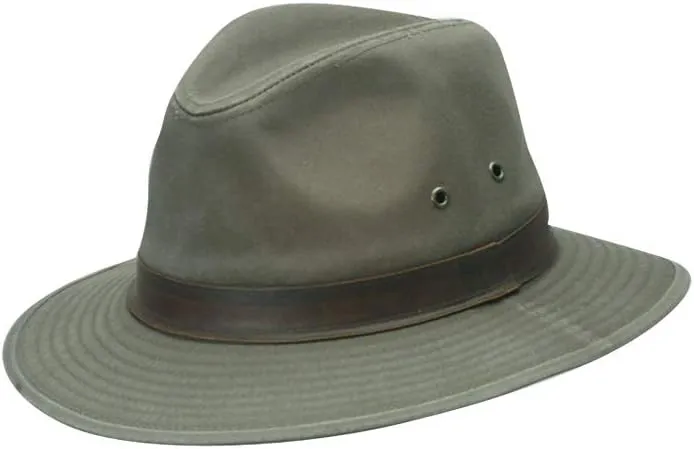 Dorfman Hat Co. Men's One-Piece Canvas Faux Leather-Trim Safari Hat