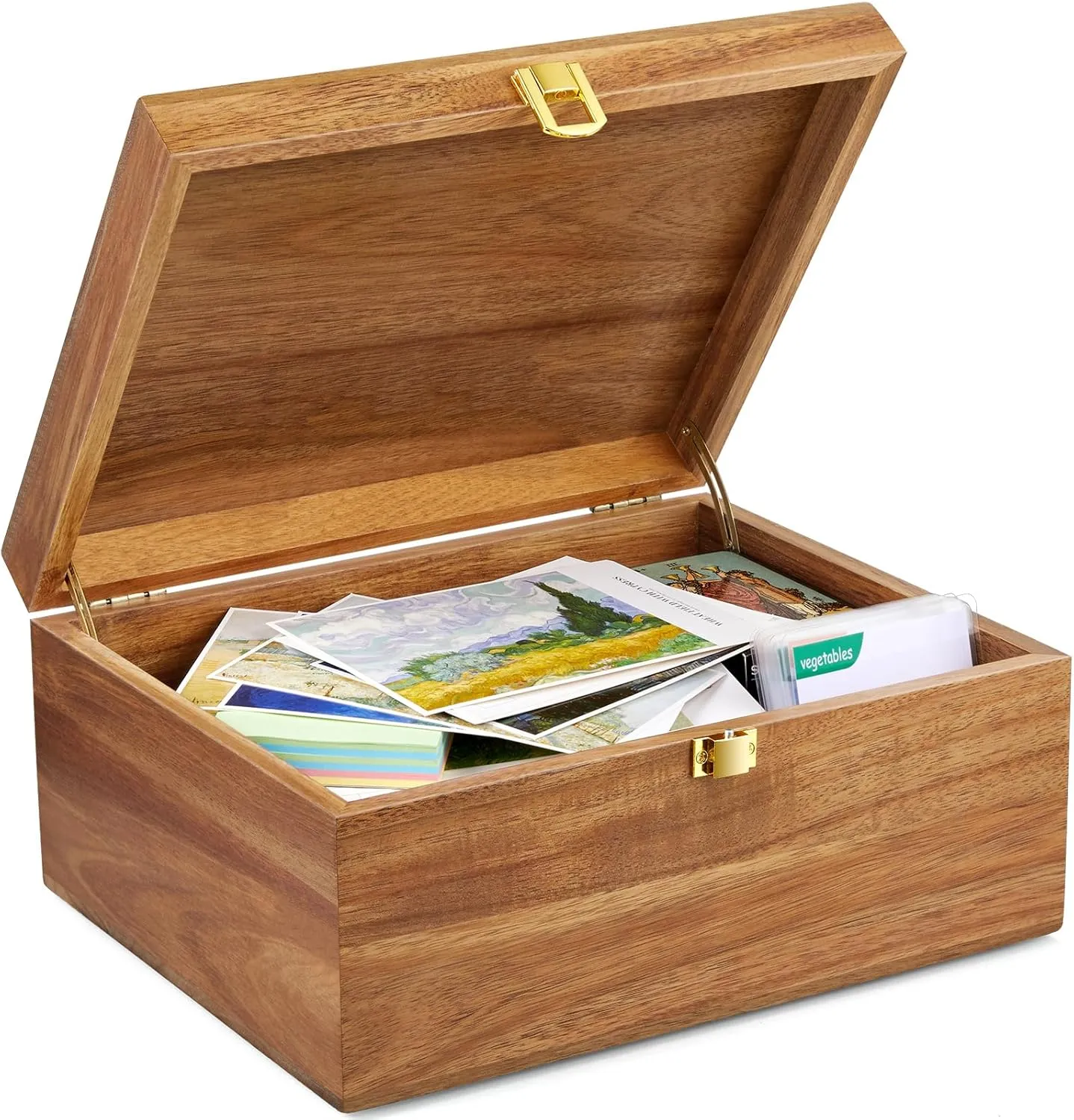 DRASTAR Wooden Keepsake Box, Large Acacia storage box with a Hinged Lid, Memory treasure box for Crafts and Photo Storage
