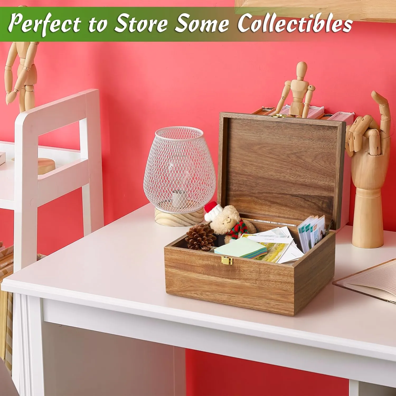 DRASTAR Wooden Keepsake Box, Large Acacia storage box with a Hinged Lid, Memory treasure box for Crafts and Photo Storage