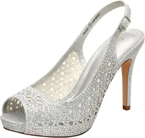 DREAM PAIRS Women's High Heels Platform Dress Rhinestones Peep Toe Pumps Shoes
