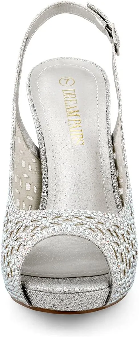 DREAM PAIRS Women's High Heels Platform Dress Rhinestones Peep Toe Pumps Shoes