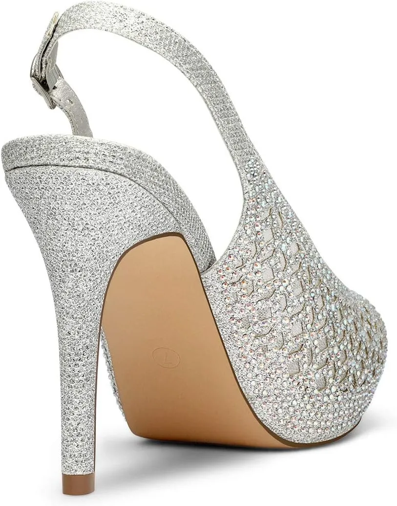 DREAM PAIRS Women's High Heels Platform Dress Rhinestones Peep Toe Pumps Shoes