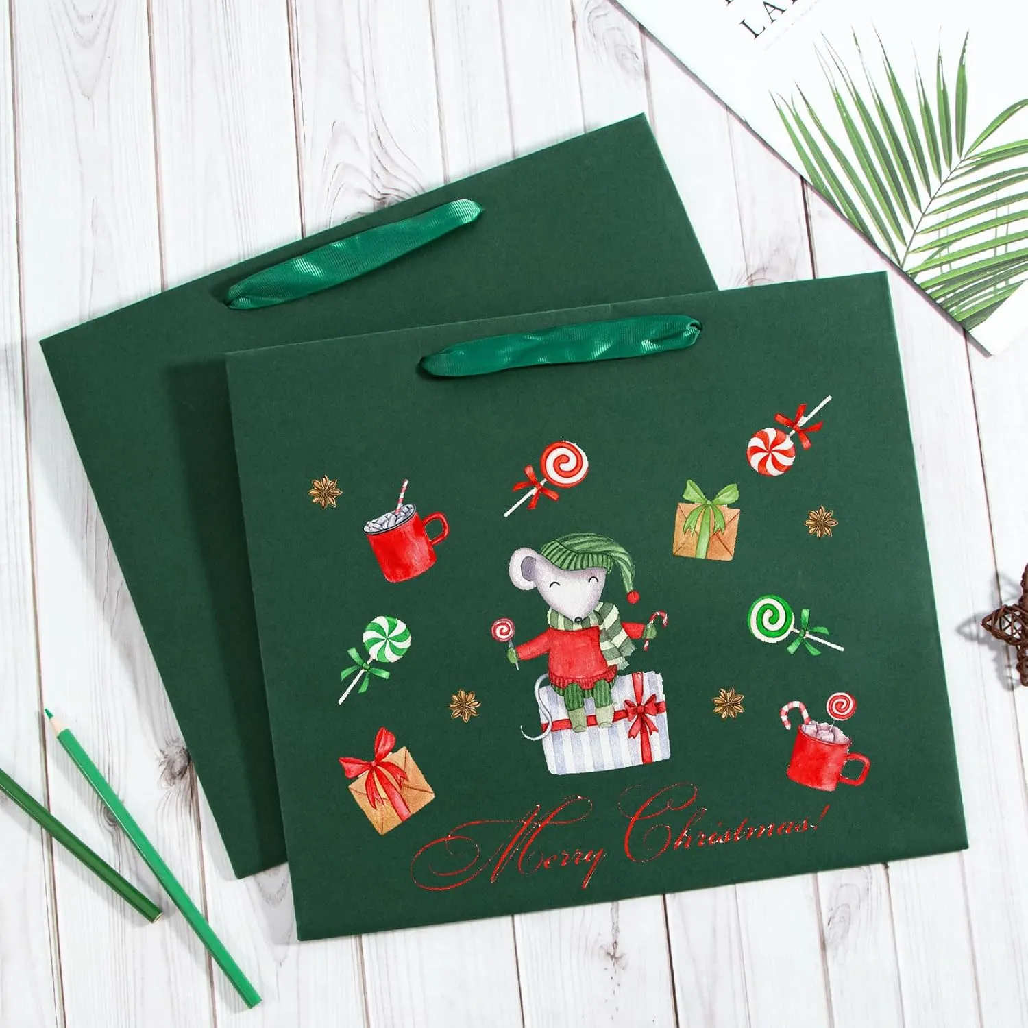 driew Green Gift Bags, 12 Pack Extra Large Deep Green Gift Bag Ribbon Handles Heavy Duty Paper Gift Bags 12.6x4.5x11 inches Party Gift Bags for Shopping, Pakcing,Retail,Dark Green