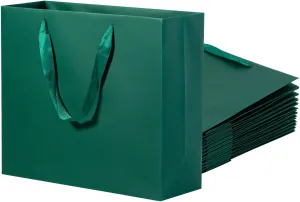driew Green Gift Bags, 12 Pack Extra Large Deep Green Gift Bag Ribbon Handles Heavy Duty Paper Gift Bags 12.6x4.5x11 inches Party Gift Bags for Shopping, Pakcing,Retail,Dark Green