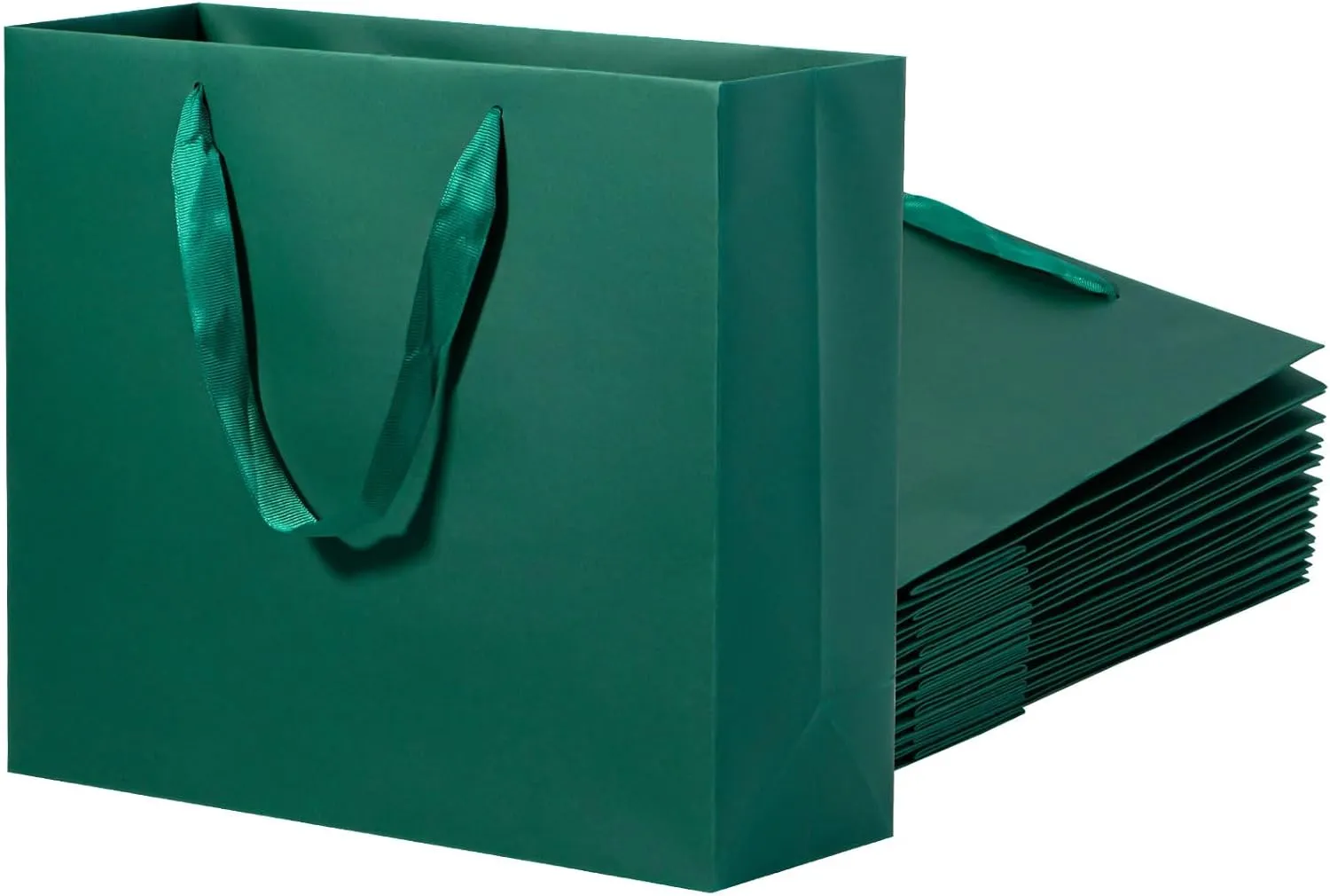 driew Green Gift Bags, 12 Pack Extra Large Deep Green Gift Bag Ribbon Handles Heavy Duty Paper Gift Bags 12.6x4.5x11 inches Party Gift Bags for Shopping, Pakcing,Retail,Dark Green
