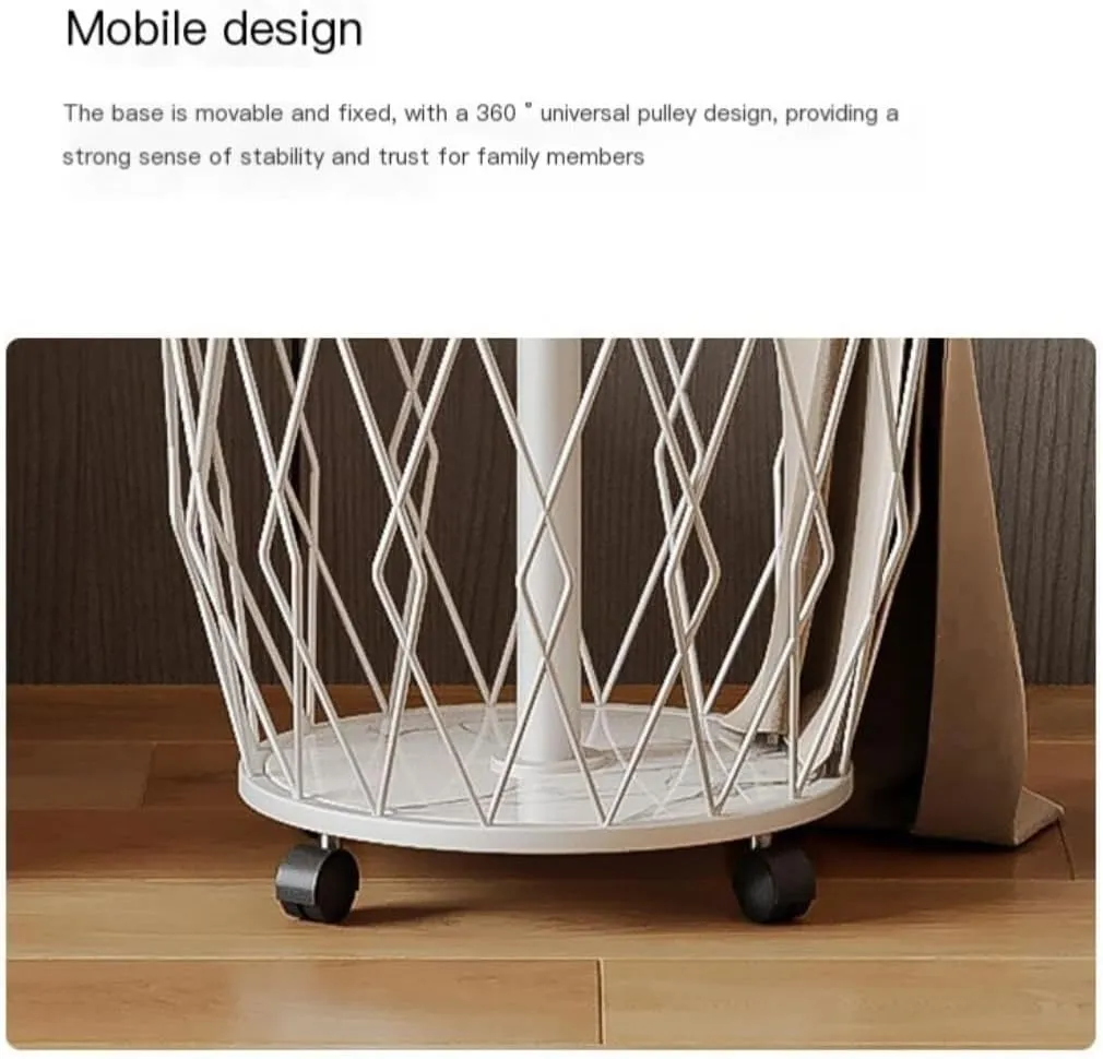 Drying Racks Wheeled Coat Rack Bedroom Clothes Rack Floor-Standing Mobile Clothes Rack Dirty Clothes Basket Storage Clothes Rail Pole,White-A