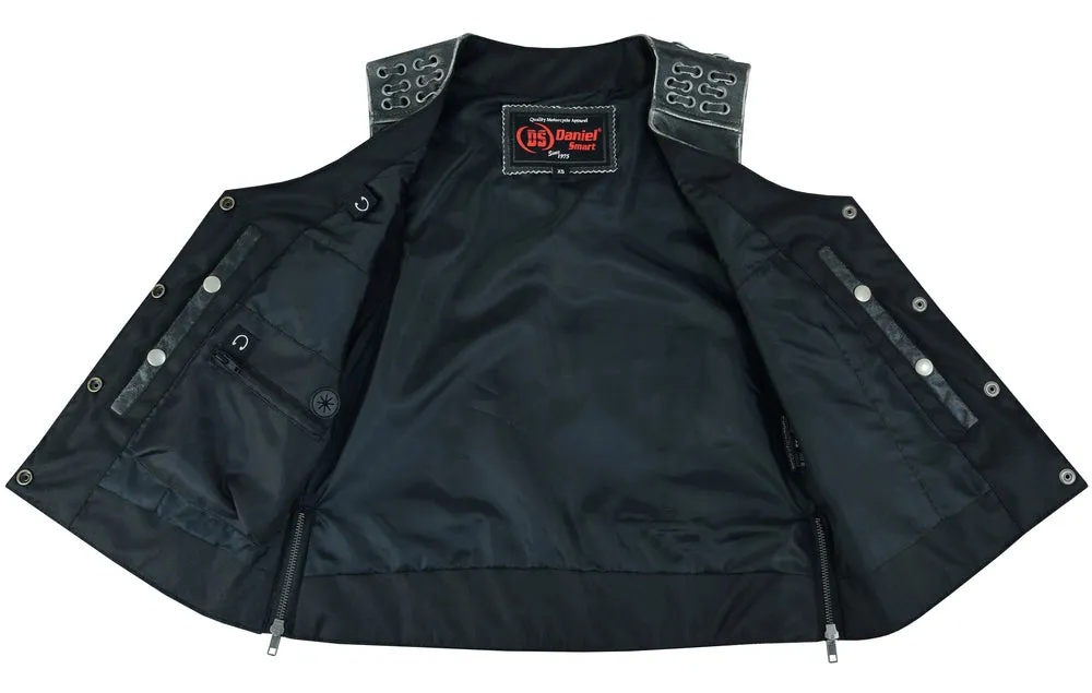 DS Women's Gray Vest with Grommet and Lacing Accents