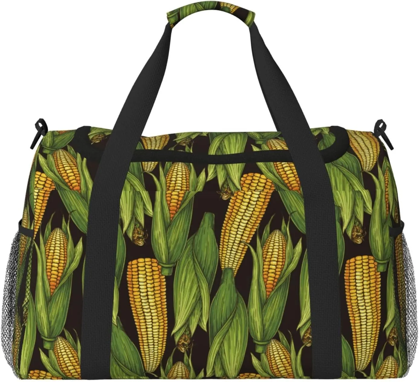 Duffle Bag for Travel, Cute Gold Corn Black Weekender Overnight Duffel Bag, Carry On Bag Gym Bag for Women Men, Personal Item Travel Bag