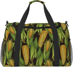 Duffle Bag for Travel, Cute Gold Corn Black Weekender Overnight Duffel Bag, Carry On Bag Gym Bag for Women Men, Personal Item Travel Bag