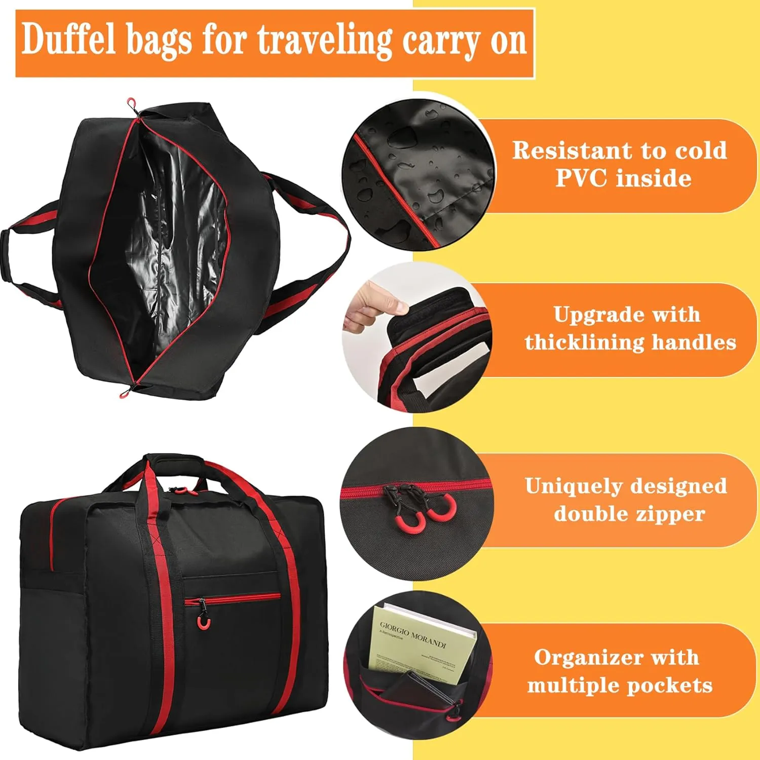 Duffle Bag for Women Men Small Travel Bag Heavy Duty Gym Bag 35 L Weekender Bag with Trolley Sleeve/Dry Wet Pocket