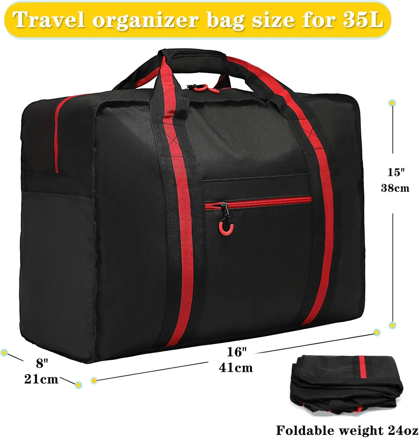 Duffle Bag for Women Men Small Travel Bag Heavy Duty Gym Bag 35 L Weekender Bag with Trolley Sleeve/Dry Wet Pocket