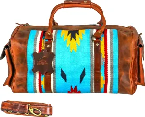 Duffle Bag Handmade Premium leather heavy duty Gym Sports Airplane Overnight Luggage Carry On Unisex Travel woven Rug Bag Wollen Bag Gift for His/Her MO7