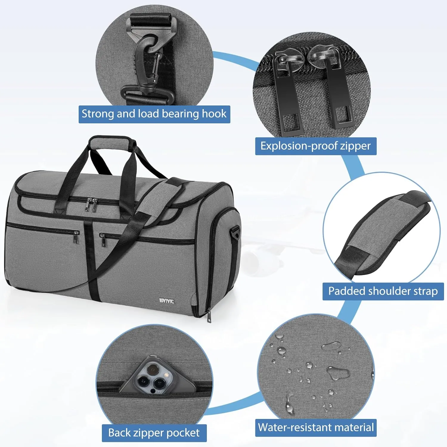 Duffle Garment Bag For Travel Convertible Garment Bag With Shoe Compartment, Detechable Shoulder Strap Carry On Duffel Bag For Men Women