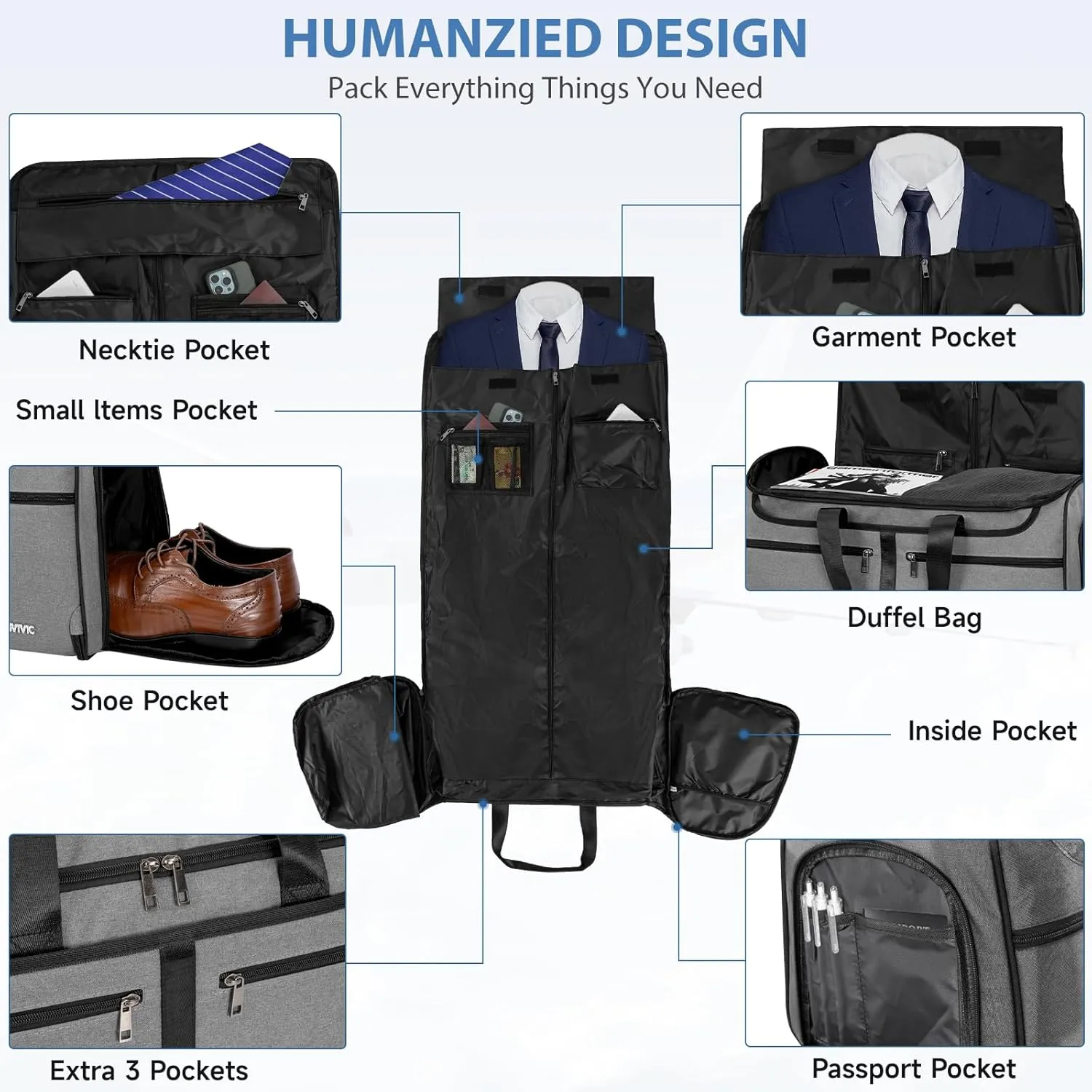 Duffle Garment Bag For Travel Convertible Garment Bag With Shoe Compartment, Detechable Shoulder Strap Carry On Duffel Bag For Men Women