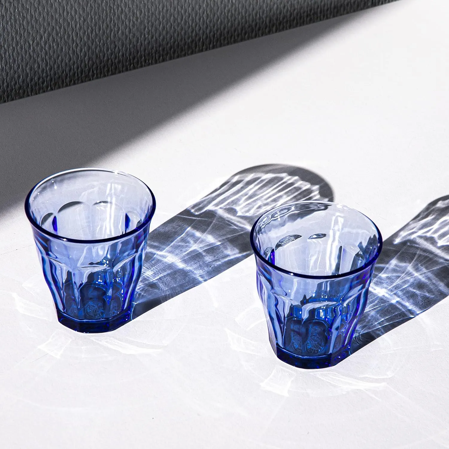 Duralex Made in France Prisme Marine Glass Tumbler Drinking Glasses, 8.75 ounce - Set of 6, Marine Blue