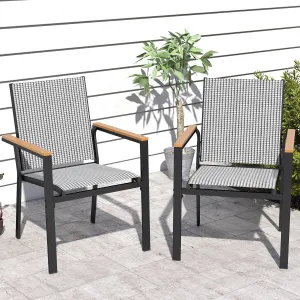 DWVO Stackable Patio Chairs Set of 2, All-Weather Patio Seating with Olefin Fabric and Faux Wood Armrests, Black & White Plaid Pattern