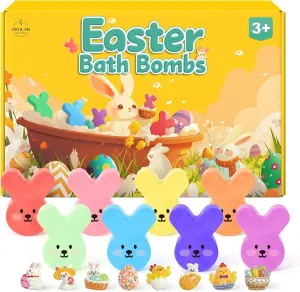 Easter Egg Bath Bombs for Kids with Surprise Inside, 8 Pack Teen Easter Basket Stuffers, Girls & Boys-Easter Bunny, Chicken & Egg Shapes - Gentle, Safe Fizz Balls-Great Easter Party Favors