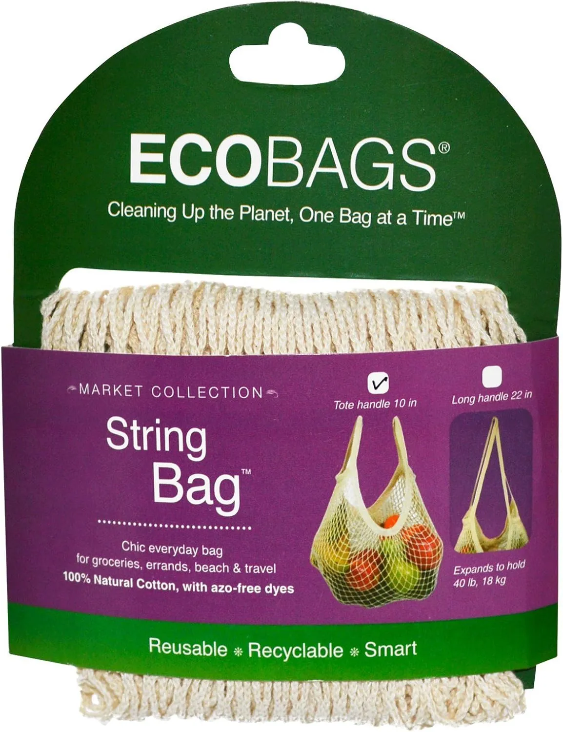 Eco-Bags Tote Handle Natural Cotton String Bag, Natural