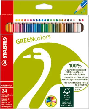 Eco-Friendly Coloring Pencil - STABILO GREENcolors - Pack of 24 - Assorted Colors