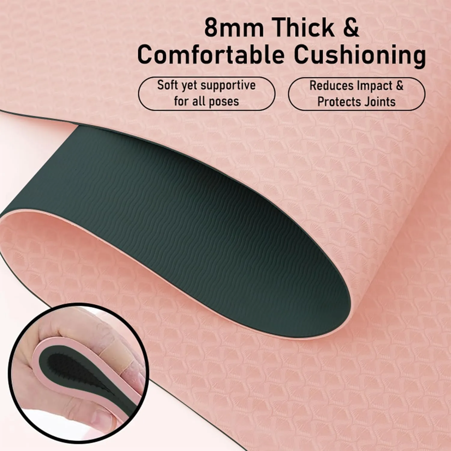 Eco-Friendly TPE Yoga Mat - 183x61x0.8 cm, Non-Slip, Lightweight, and Tear-Resistant for Yoga, Pilates, and Fitness | 4 Colors, Patterned & Non-Patterned Options