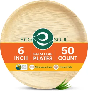ECO SOUL Compostable 6 Inch Small Palm Leaf Round Plates (50 Count) Like Bamboo Plates|Biodegradable|Eco-Friendly, Microwave & Oven Safe
