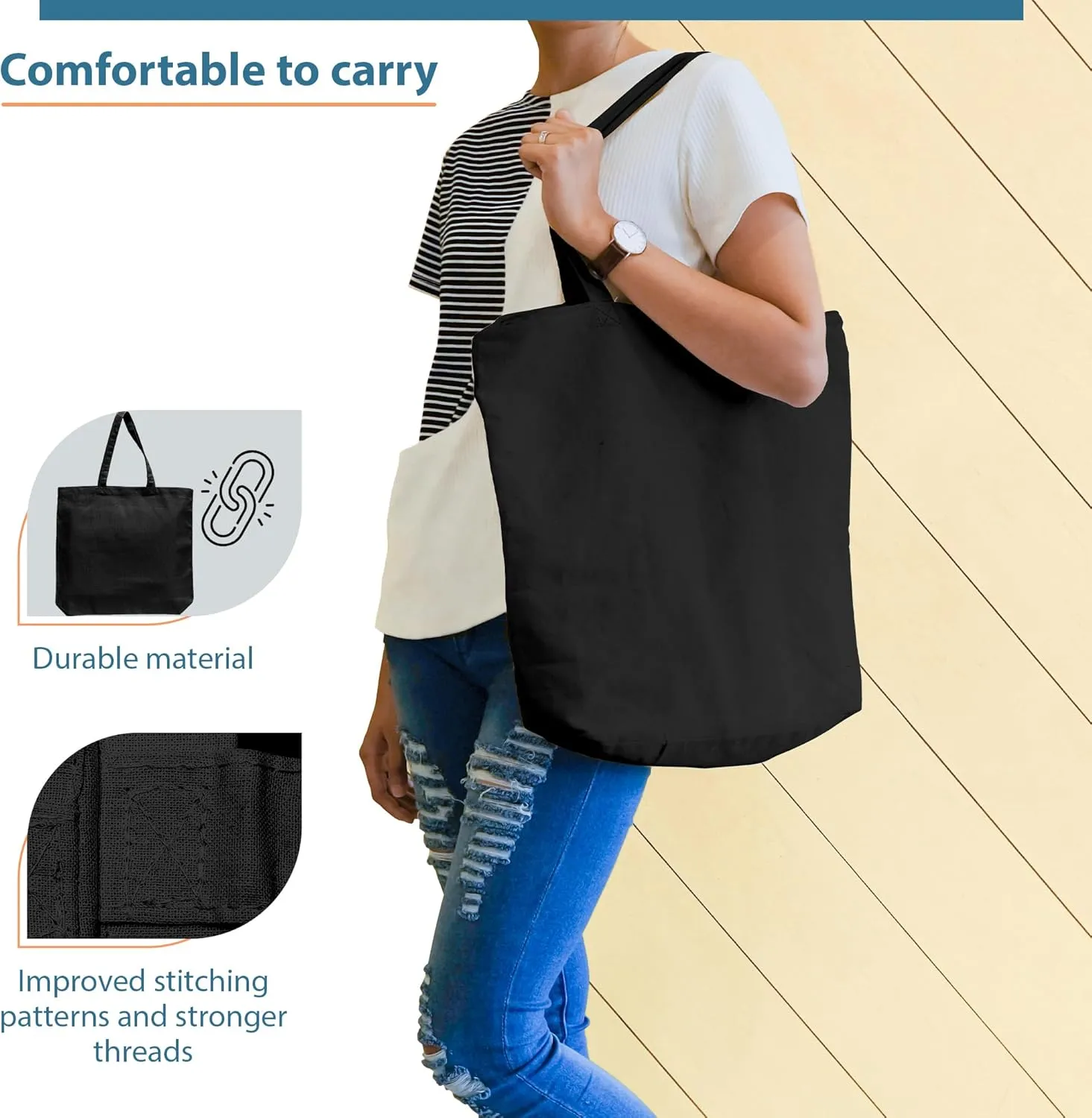 Economical Canvas Cotton Tote Bag, 6 | 8 Pack, Lightweight Reusable Grocery Shopping Cloth Bags, DIY, Advertising, Promotion