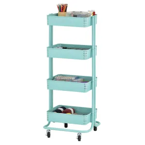 ECR4Kids 4-Tier Metal Rolling Utility Cart, Multipurpose Storage, Teal