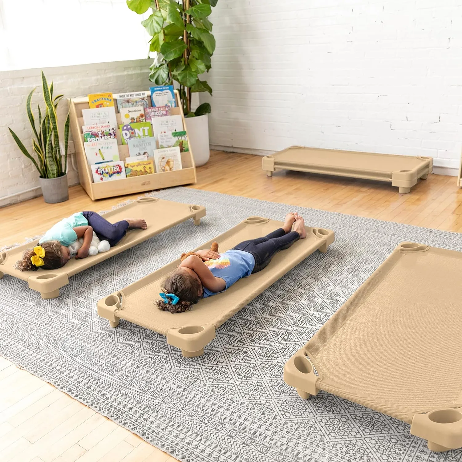 ECR4Kids Stackable Kiddie Cot, Ready-to-Assemble, Standard Size, Classroom Furniture, Sand, 6-Pack