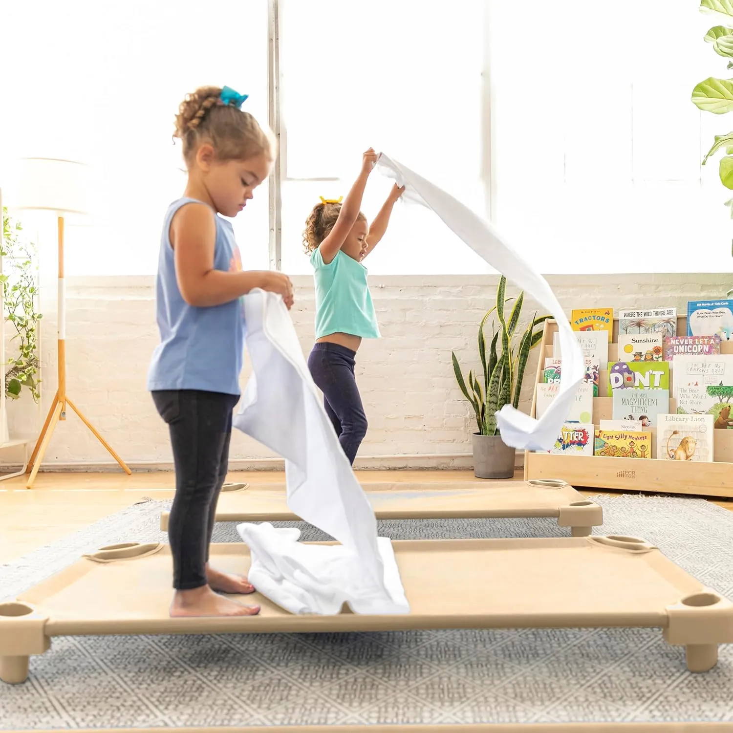 ECR4Kids Stackable Kiddie Cot, Ready-to-Assemble, Standard Size, Classroom Furniture, Sand, 6-Pack