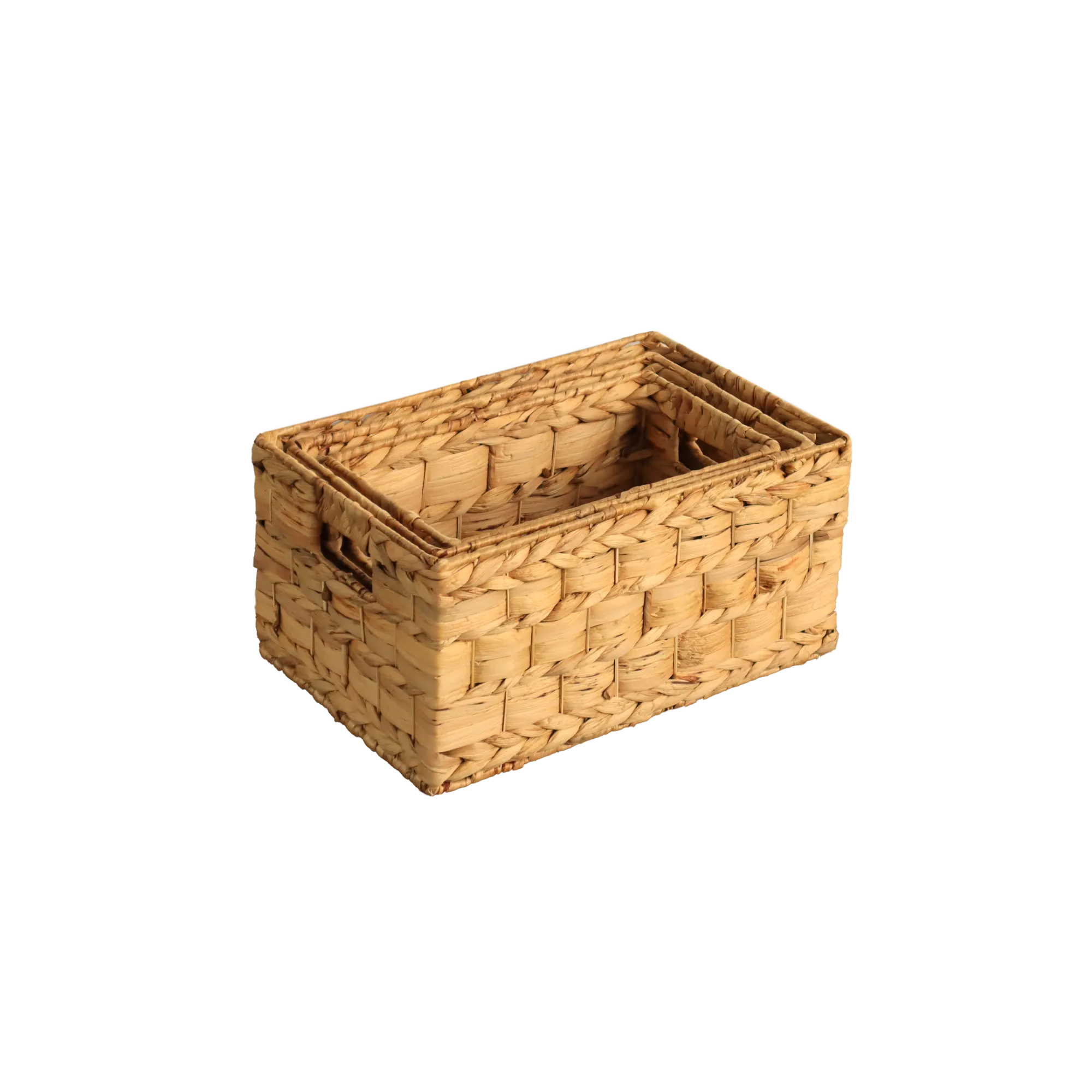 Eden Grace - Set of 3 Hand-Woven Wicker Baskets  - Water Hyacinth, Nesting Sizes for Smart Storage, Eco-Friendly Home Decor with Rice Nut - Flat Weave