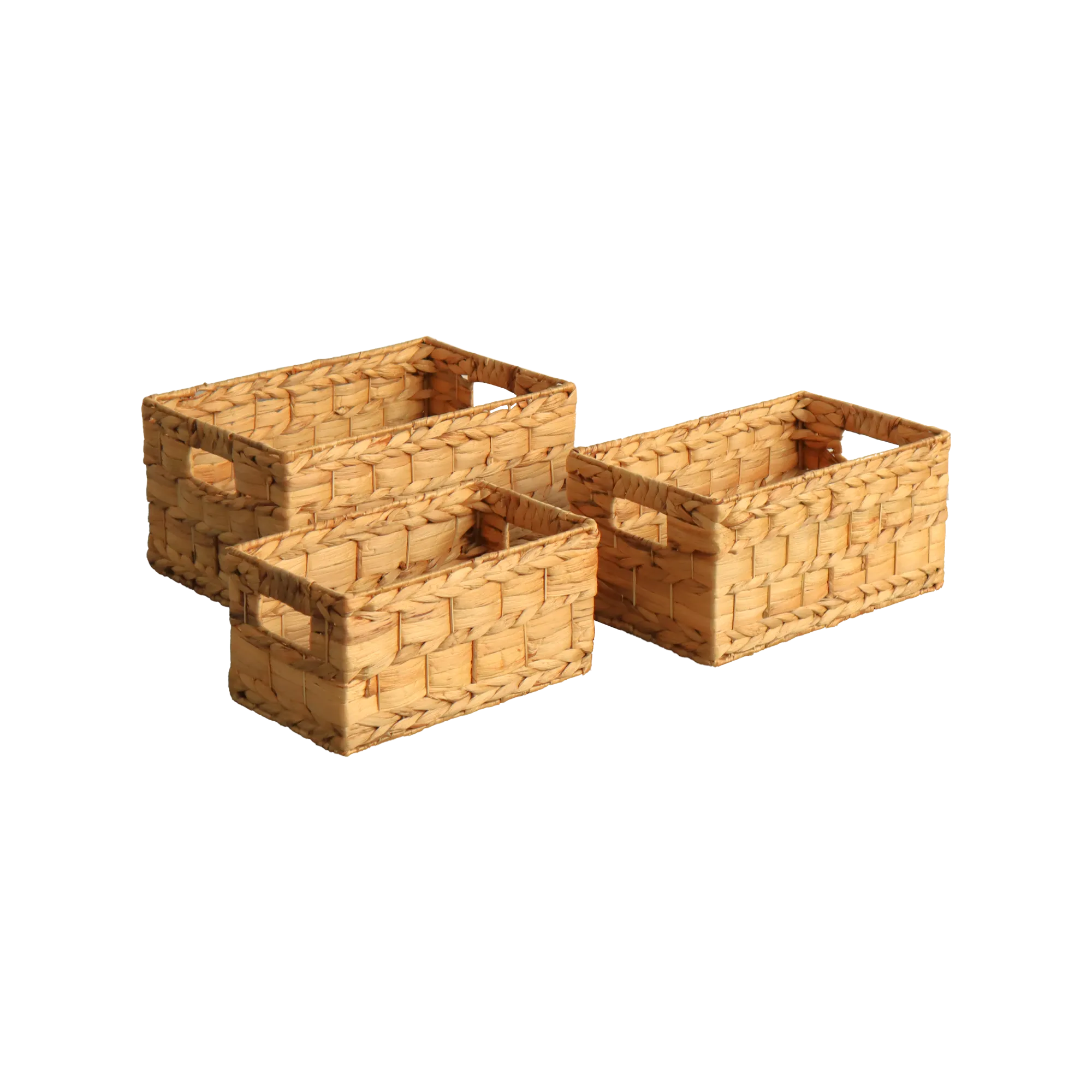 Eden Grace - Set of 3 Hand-Woven Wicker Baskets  - Water Hyacinth, Nesting Sizes for Smart Storage, Eco-Friendly Home Decor with Rice Nut - Flat Weave