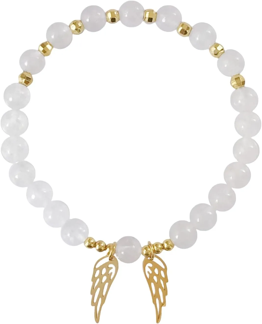 EDEN'S CALL Healing Crystal Stone Beads Bracelet with Angel Wings Charm Quartz Beaded Stretch Bracelet for Women