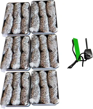 eGreen Emergency Fire Starter Magnesium Pure 6 Bags for Storm Hurricane Outages Camping Hiking Bushcraft Outdoor Survival   Free Water Proof Tin Container (36 Bags   6 x Ferro Rods & Tin Cans)