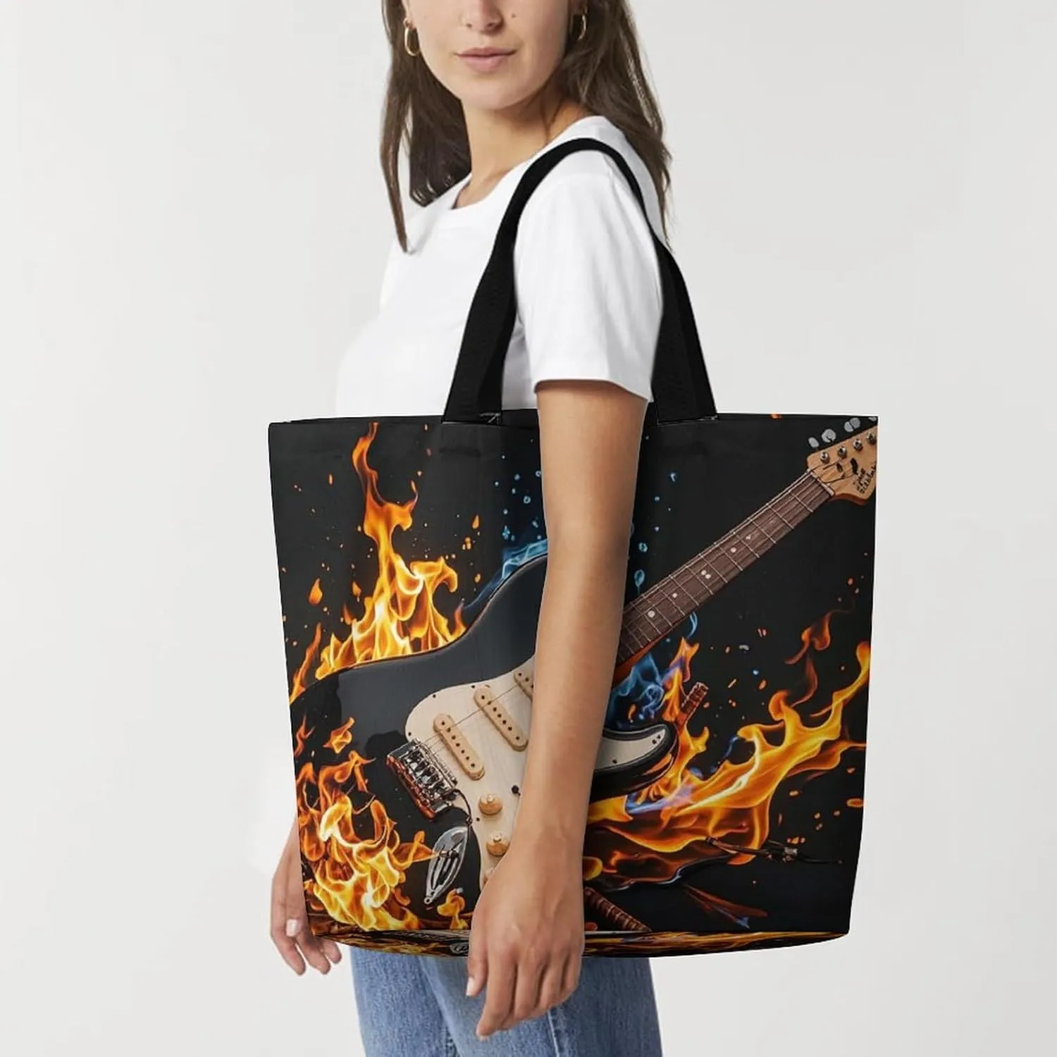Electric Guitar Music Tote Bag for Women Reusable Grocery Shoulder Bag Shopping Bags for Travel, Groceries
