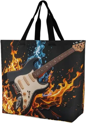 Electric Guitar Music Tote Bag for Women Reusable Grocery Shoulder Bag Shopping Bags for Travel, Groceries