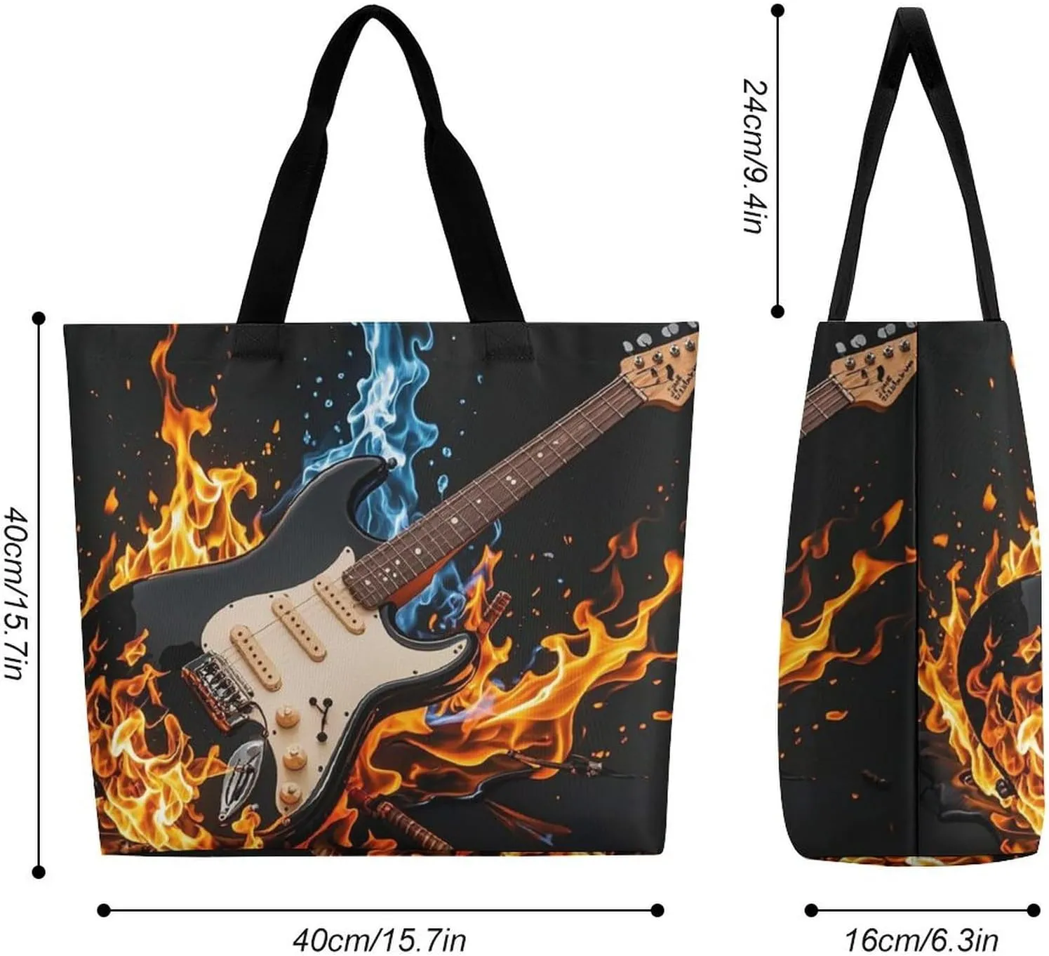 Electric Guitar Music Tote Bag for Women Reusable Grocery Shoulder Bag Shopping Bags for Travel, Groceries