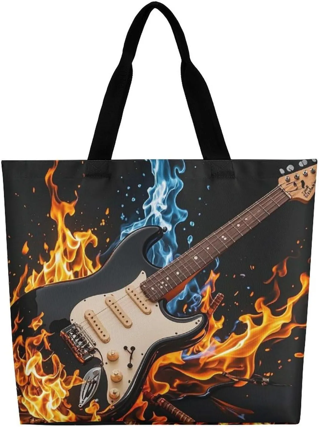 Electric Guitar Music Tote Bag for Women Reusable Grocery Shoulder Bag Shopping Bags for Travel, Groceries